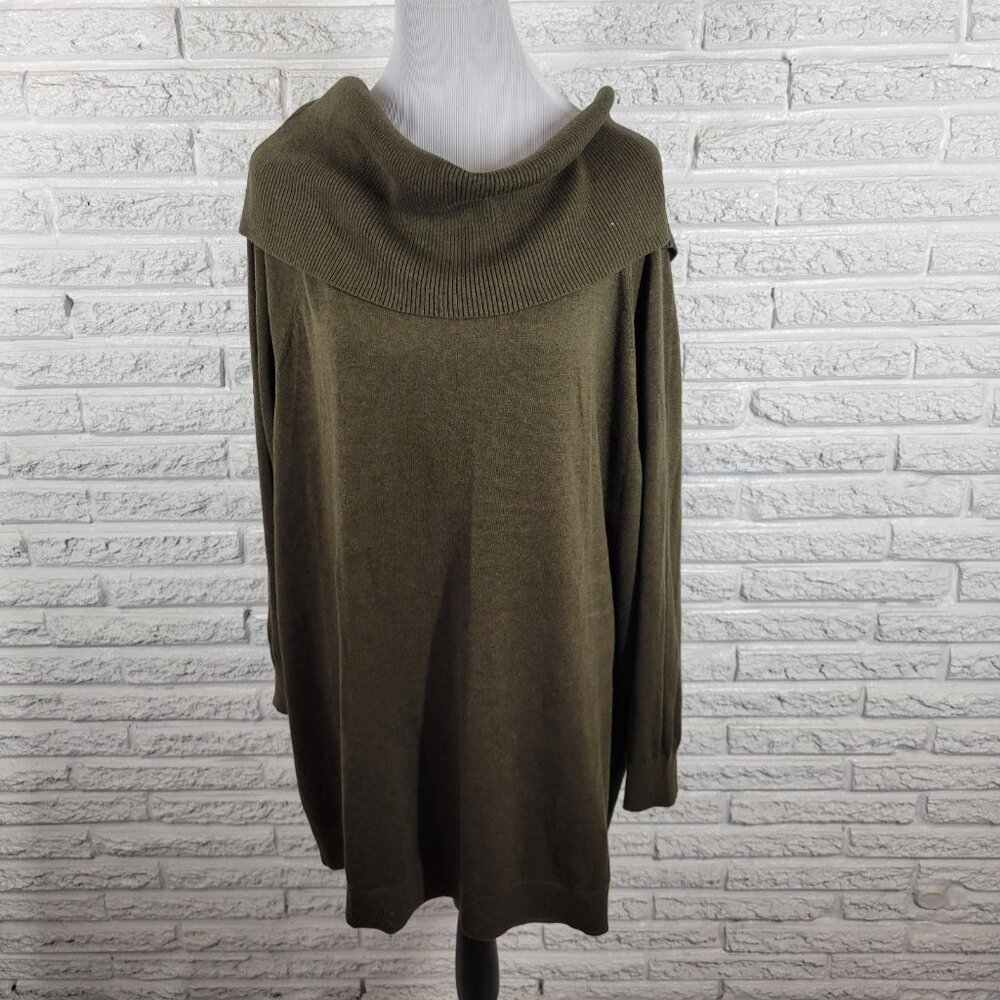 Sejour 2X Tunic Sweater Green Cowl Neck 3/4 Sleeve Cotton Blend Stretch SWE94E